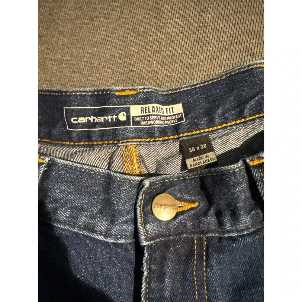 Carhartt Relaxed Fit Straight Leg Dark Wash Denim Work Jeans Mens 34x30 Blue
